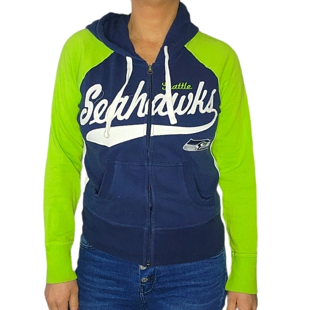 NFL Seattle Seahawks Full Zip Hoodie Sweater Size Small Blue Green - Picture 3 of 5